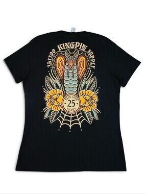 Women's Traditional Tattoo Supply Tee Shirt With Rose And Cobra Med Kingpin